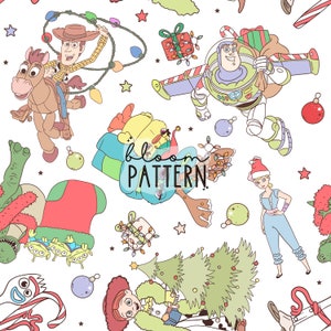 christmas Story Friends Seamless Pattern, Magical Christmas Cartoon Seamless Pattern, Fabric Sublimation