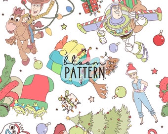 Naadloos patroon van de vrienden uit het kerstverhaal, cartoonstof (digitale download)