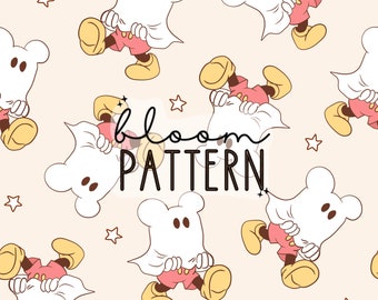 Halloween Seamless Pattern, Ghost Magical halloween Cartoon Seamless pattern, Fabric Sublimation