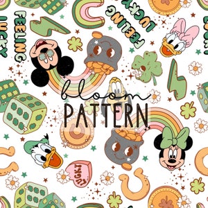 St Patricks Day Seamless Pattern, Magical Retro Lucky Charms Seamless Pattern, Digital Design