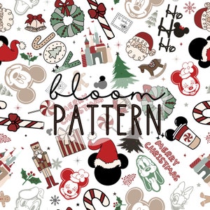Christmas Magical Seamless Pattern, Magical Christmas Tree Mouse Seamless pattern Design, Fabric Design Sublimation