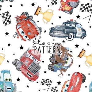 Cars Seamless Design, Magical Car Movie Seamless Pattern, Fabric Sublimation