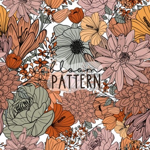 Flower Boho Floral Print Seamless Pattern Repeating File, Neutral Flower Seamless, Autumn Flower Seamless, Fabric Printing Sublimation