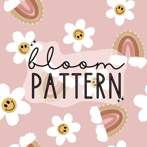 Retro Smiley Face Seamless, Boho Floral Print Seamless Pattern Repeating File for Fabric Printing Sublimation Commercial Use