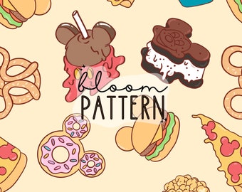 Magical Mouse Seamless Pattern, Snacks Seamless Pattern, Retro Mouse Seamless Pattern, Fabric Sublimation