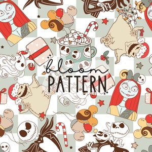 Christmas Nightmare Halloween Seamless Pattern, Christmas Skeleton Seamless Pattern, Santa Holidays Seamless file for fabric sublimation