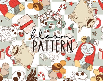 Christmas Nightmare Halloween Seamless Pattern, Christmas Skeleton Seamless Pattern, Santa Holidays Seamless file for fabric sublimation