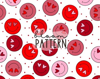 Retro Groovy Valentines Day Seamless Pattern, Smiley face Seamless Pattern, Love Seamless Pattern