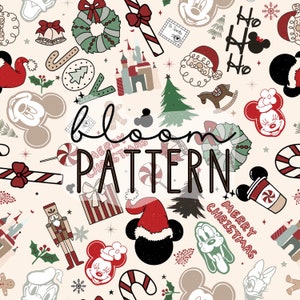 Christmas Magical Seamless Pattern, Magical Christmas Tree Mouse Seamless pattern Design, Fabric Design Sublimation