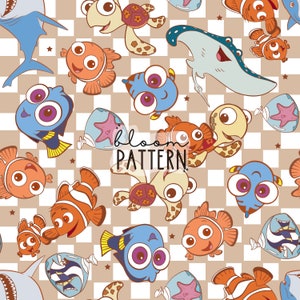 Retro Fish Seamless Pattern, Magical Fish Seamless Pattern Design, Digital Product, Fabric Sublimation