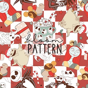 Christmas Nightmare Halloween Seamless Pattern, Christmas Skeleton Seamless Pattern, Santa Holidays Seamless file for fabric sublimation