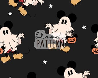 Halloween Seamless Pattern, Ghost Magical halloween Cartoon Seamless pattern, Fabric Sublimation