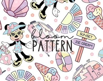 Summer Magical Seamless Pattern, Boho Sun Seamless Pattern, Fabric Sublimation