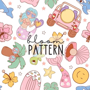 Summer Seamless Pattern, Flamingo Pool Float Seamless Repeat Pattern for Fabric Sublimation, Girl Seamless