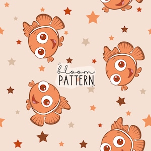 Retro Fish Seamless Pattern, Magical Fish Seamless Pattern Design, Digital Product, Fabric Sublimation