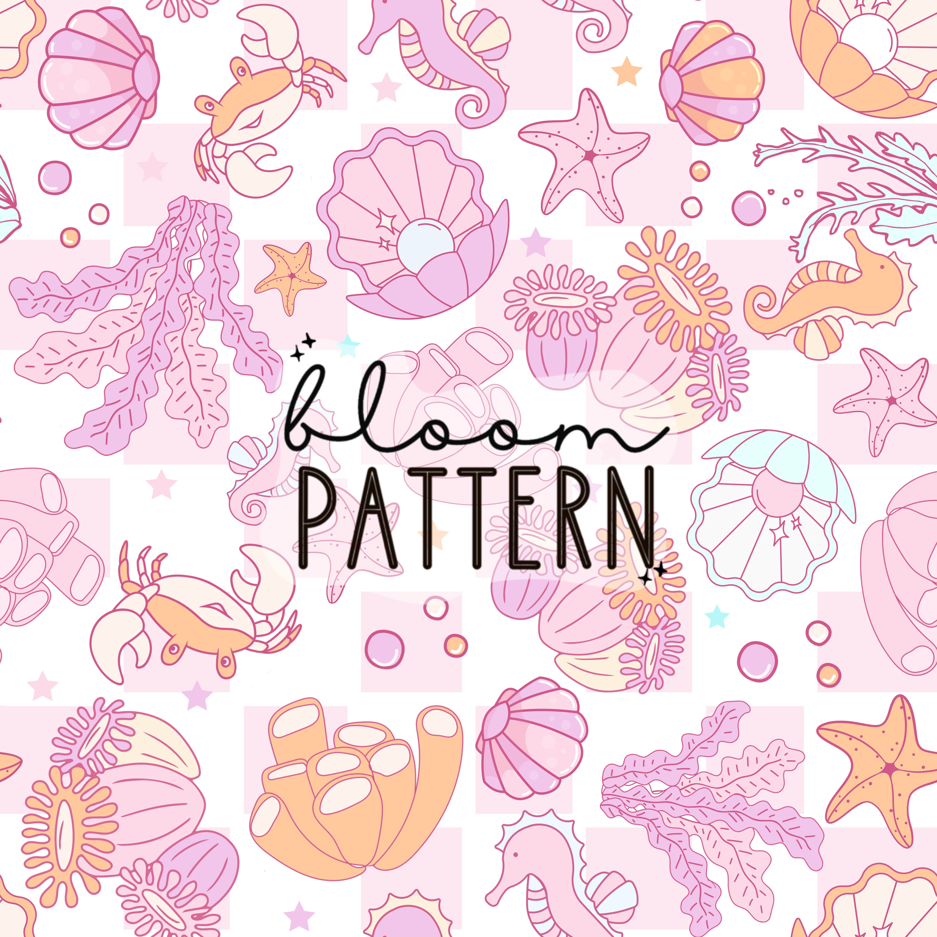 Pink Sea Pattern Summer Seamless Pattern, Under the Sea Seamless Design, Pink Summer ...