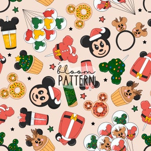 Christmas Magical Seamless Pattern, Christmas Tree Mouse Seamless pattern Design, Fabric Design Sublimation