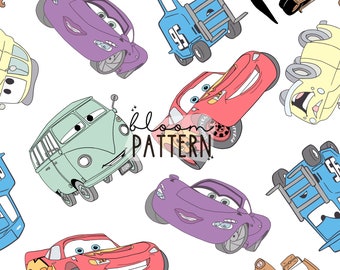 Cars Seamless Design, Magical Car Movie Seamless Pattern, Fabric Sublimation