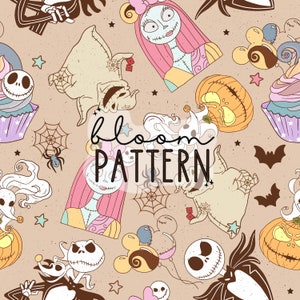 Nightmare Halloween Seamless Pattern, Skeleton Seamless Pattern, Halloween Seamless file for fabric sublimation