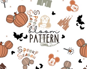 Halloween Magical Seamless Pattern, Mouse Pumpkin Design (Digital Download)