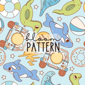 Boy Seamless Summer Pattern, Pool Float Seamless Repeat Pattern for Fabric Sublimation, Boy Seamless Pattern