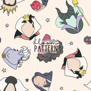Villains Seamless Patterns, Halloween Villains Seamless, Digital Design