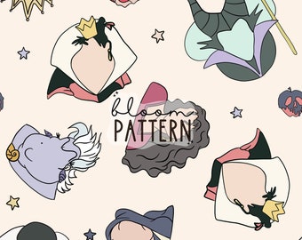 Villains Seamless Patterns, Halloween Villains Seamless, Digital Design