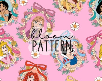 Motivo senza cuciture con fiori ad acquerello della principessa magica, motivo senza cuciture con primavera del mondo magico, motivo senza cuciture retrò, stampa sublimatica su tessuto