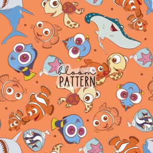 Retro Fish Seamless Pattern, Magical Fish Seamless Pattern Design, Digital Product, Fabric Sublimation