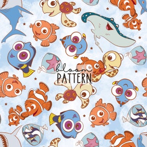 Retro Fish Seamless Pattern, Magical Fish Seamless Pattern Design, Digital Product, Fabric Sublimation