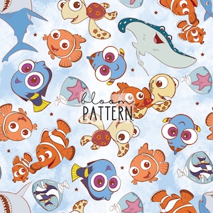 Retro Fish Seamless Pattern, Magical Fish Seamless Pattern Design, Digital Product, Fabric Sublimation