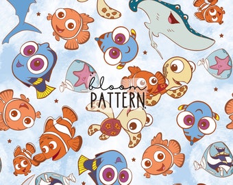 Retro Fish Seamless Pattern, Magical Fish Seamless Pattern Design, Digital Product, Fabric Sublimation