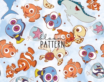 Retro Fish Seamless Pattern, Magical Fish Seamless Pattern Design, Digital Product, Fabric Sublimation