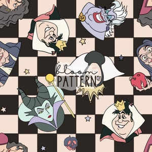 Villains Seamless Patterns, Halloween Villains Seamless, Digital Design