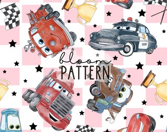 Cars Seamless Design, Magical Car Movie Seamless Pattern, Fabric Sublimation