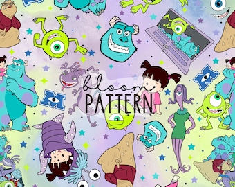 Monster Seamless Pattern, Cartoon Repeat Seamless Design, Fabric Sublimation