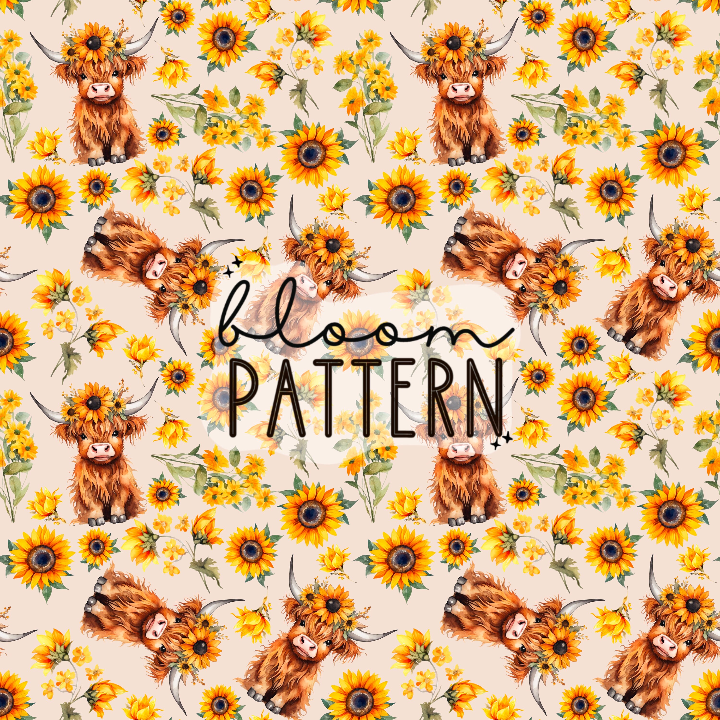 Highland Cow Floral Seamless Pattern, Spring Seamless Pattern, Boho ...