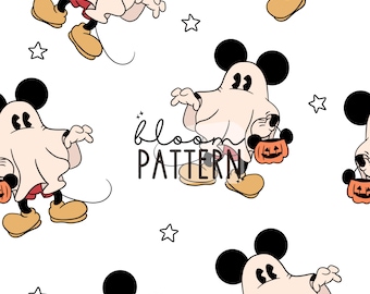 Halloween Seamless Pattern, Ghost Magical halloween Cartoon Seamless pattern, Fabric Sublimation