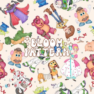 Toy Seamless Pattern Sublimation Design, Toy Cartoon Seamless Pattern, Fabric Sublimation