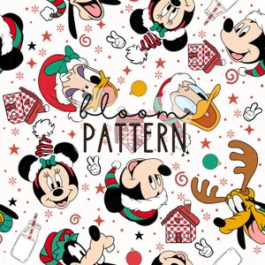 Christmas Magical Seamless Pattern, Magical Christmas Tree Mouse Seamless pattern Design, Fabric Design Sublimation