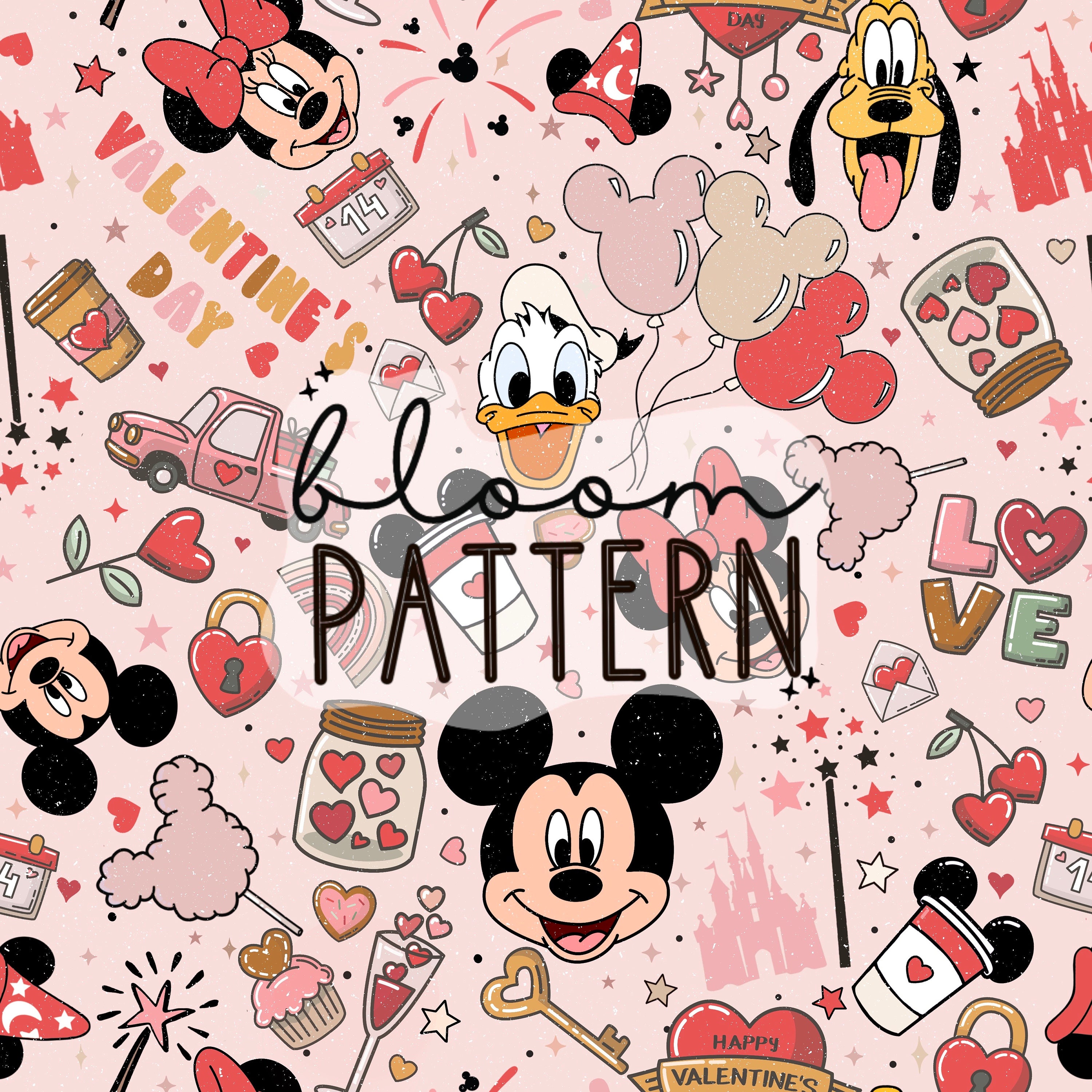 Magical Valentines Day Seamless Pattern, Mouse Magical Valentines