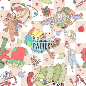 christmas Story Friends Seamless Pattern, Magical Christmas Cartoon Seamless Pattern, Fabric Sublimation