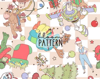 Naadloos patroon met kerstcartoons, geschikt voor sublimatieprint op stof (digitale download)