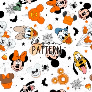 Halloween Seamless Pattern, Magical halloween Cartoon Seamless pattern, Fabric Sublimation