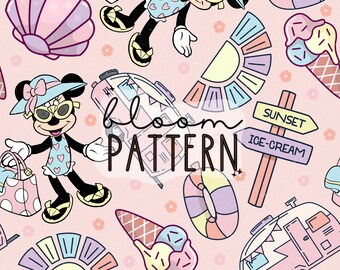 Summer Magical Seamless Pattern, Boho Sun Seamless Pattern, Fabric Sublimation