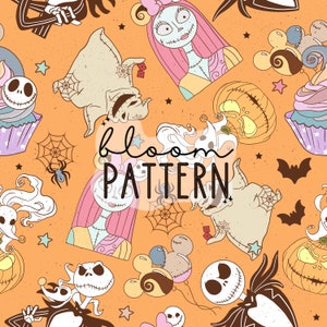 Nightmare Halloween Seamless Pattern, Skeleton Seamless Pattern, Halloween Seamless file for fabric sublimation