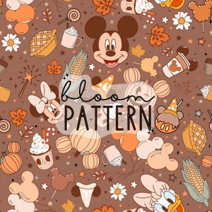 Halloween Magical Seamless, Mouse Autumn Fall Seamless Design, Apple Pie Atumn Halloween Seamless Pattern