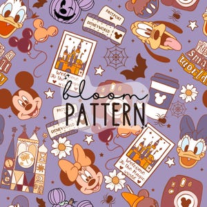 Magical Mouse Halloween Flower Seamless Pattern, Halloween Magical World Seamless Pattern, Spooky Retro Seamless Pattern, Fabric Sublimation
