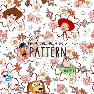 Spring Story Friends Seamless Pattern, Spring Flower Seamless Pattern, Digital Design
