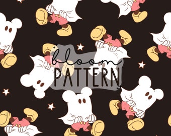 Halloween Seamless Pattern, Ghost Magical halloween Cartoon Seamless pattern, Fabric Sublimation
